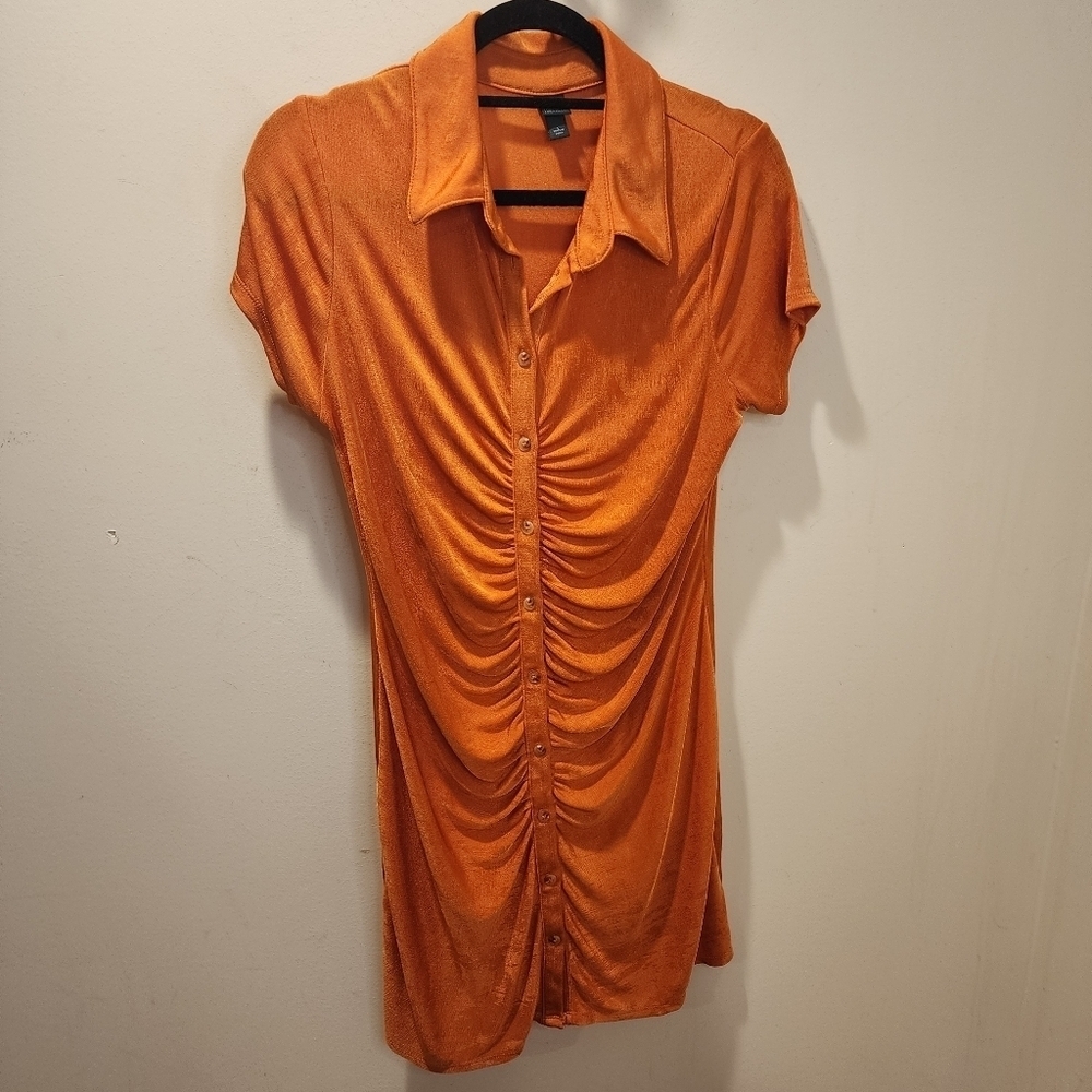 Wild Fable Orange Rushed Casual Button Down dress size L